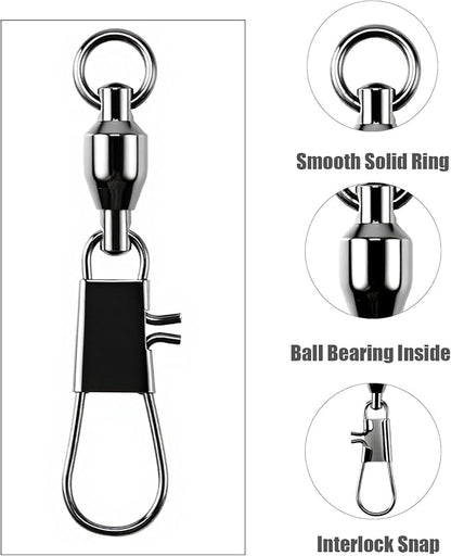 AMYSPORTS Steel Stainless Snap Swivels Saltwater Ball Bearing Fishing Swivel Lure Connector Barrel Swivels Fishing Tackle Black Nickel