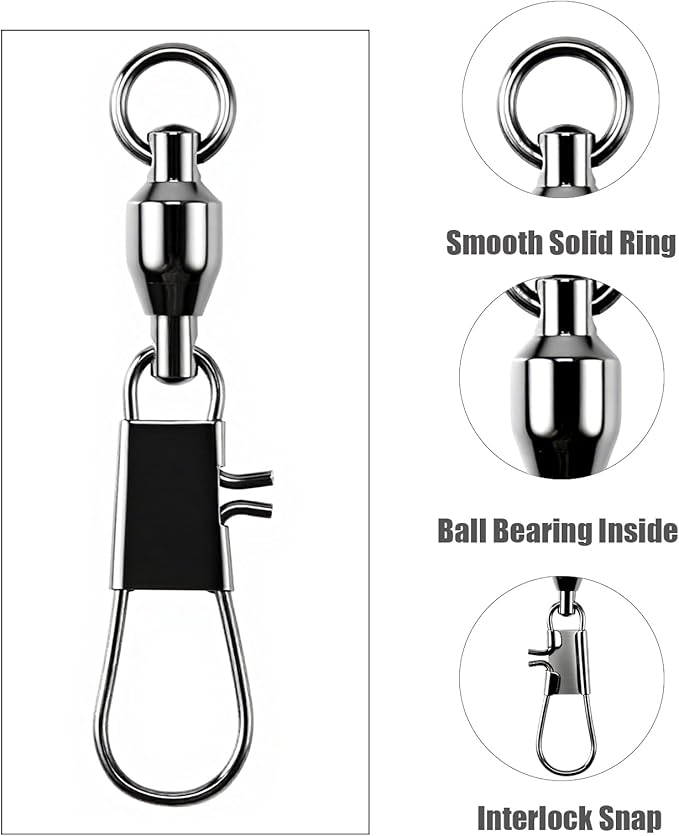 AMYSPORTS Steel Stainless Snap Swivels Saltwater Ball Bearing Fishing Swivel Lure Connector Barrel Swivels Fishing Tackle Black Nickel