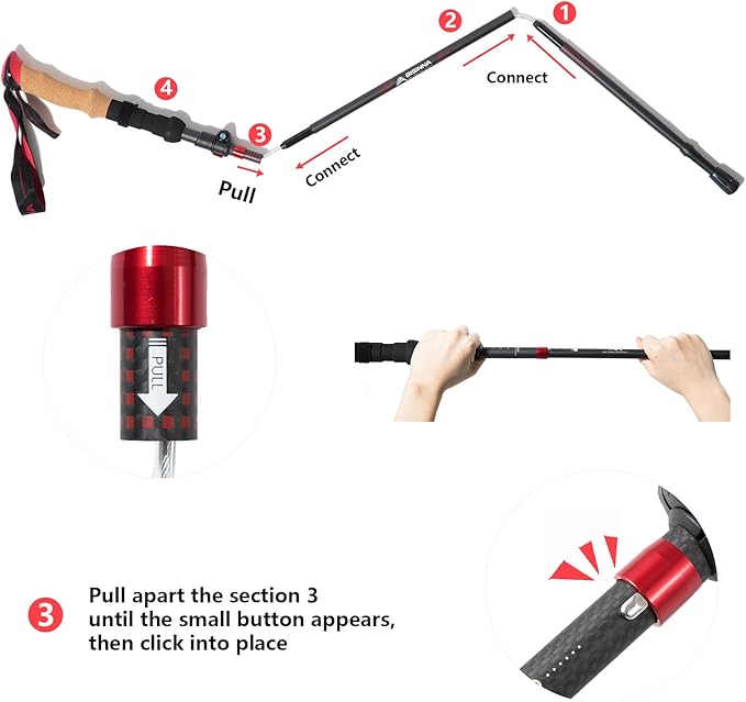 BISINNA Carbon Fiber Trekking Poles Collapsible Hiking Poles Lightweight Walking Sticks with Cork Handle Quick Lock for Women and Men 2pc