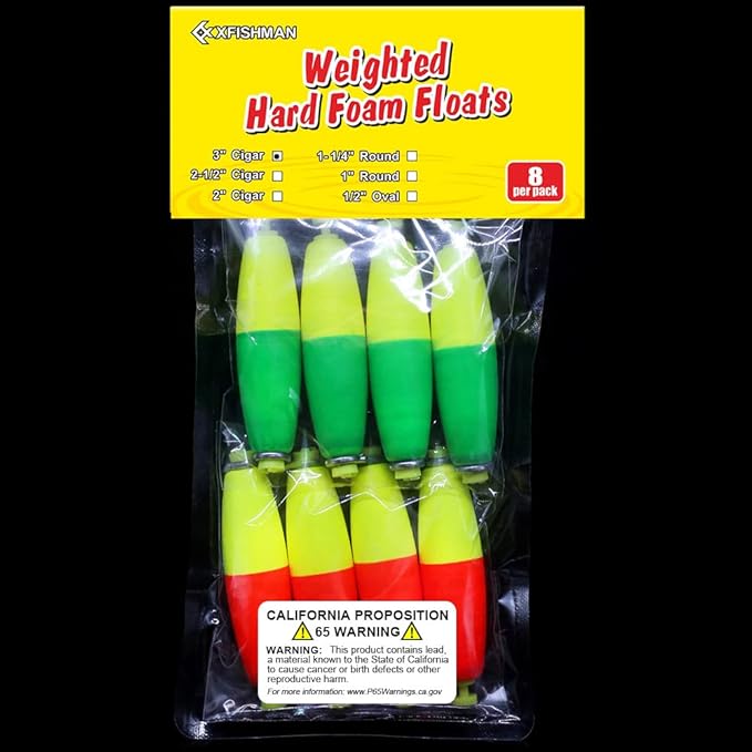 XFISHMAN Weighted-Bobbers-for-Fishing-Floats-Bouy Slip Bobber Fishing Corks Kit Crappie Bluegills Panfish Catfish Hand Made Foam Float 1 Inch 2 in 8-12 Pack