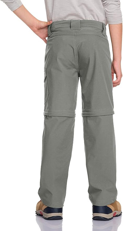 CQR Kids Youth Hiking Cargo Pants, UPF 50+ Quick Dry Convertible Zip Off Pants, Outdoor Camping Pants