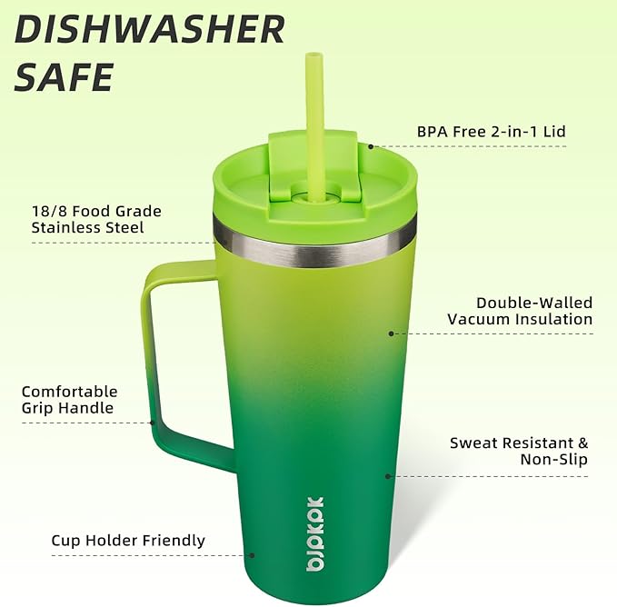 BJPKPK Insulated Tumbler with Handle, 22oz Insulated Tumblers with Lid and Straw, Stainless Steel Metal Water Bottles, Coffee Travel Mugs, Cups, Bamboo Grove