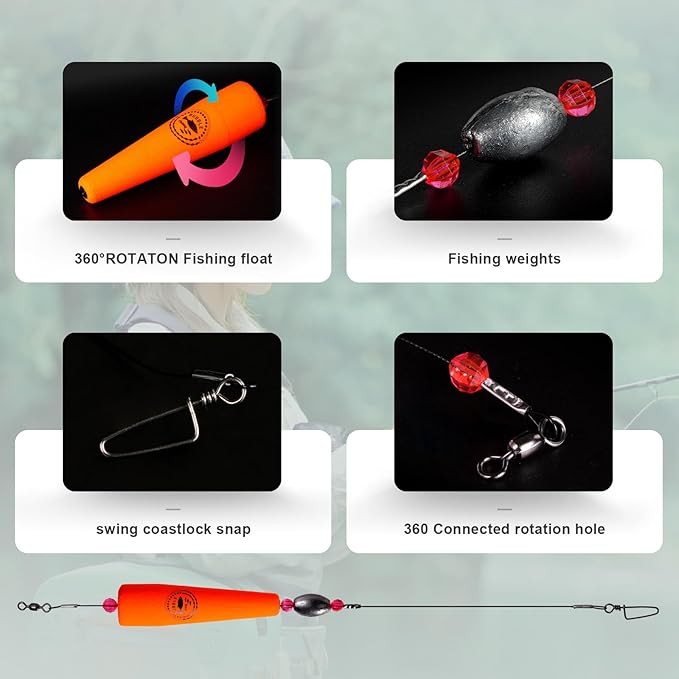 Fishing Floats Rigs Popping Corks for Saltwater Rattle Weighted Bobbers Fishing Tackle (4pcs, 2/3/4/5 in, Green/Yellow/Orange)