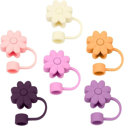 Silicone Straw Covers Toppers for Stanley Cups 30&40 Oz Tumbler Accessories 6PCS Flower Straw Caps Mixed Color Dust-Proof Reusable Straws Tips Protectors for Stanley Cup 10mm 0.4in Straws