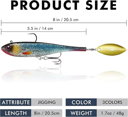 TRUSCEND Easy Catch Pre-Rigged Soft Lures, Unique Vibrating Swim Action and Trembly Sinking Move for More Bites, Amazing Soft Swimbait for Family Fishing, Fishing Lures for Bass Trout Crappie Walleye