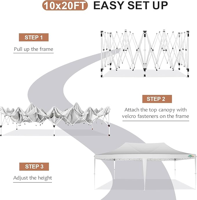 COBIZI 10x20 Pop Up Canopy Tent with Sidewalls,Party Tent Outdoor Gazebos, Waterproof & UV50+,3 Adjustable Heights,Higher Frame Design - Extra Tall for Parties Backyard,Weddings,Markets, White