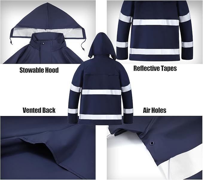 RainRider Rain Suits for Men Women Waterproof Reflective Rain Coat and Bib Pants for Safety Heavy Duty Rain Gear Fishing