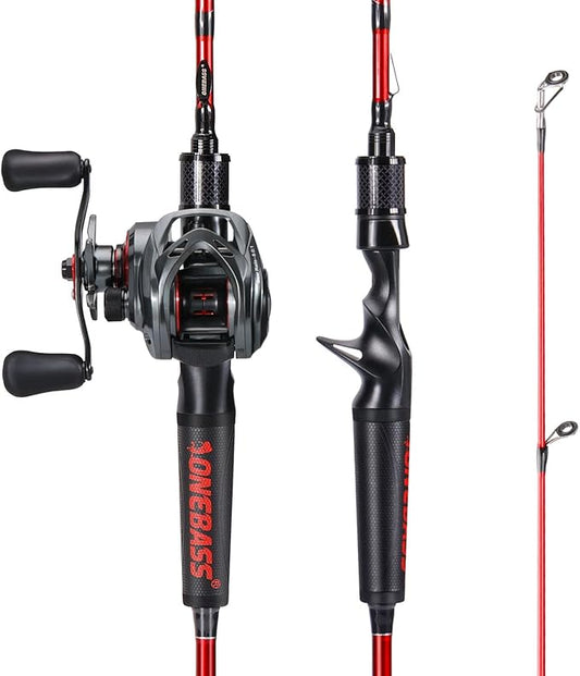 One Bass Fishing Rod and Reel Combo, IM7 Graphite 2 Pc Blank Baitcasting Combo, Spinning Rod with Super Polymer Handle
