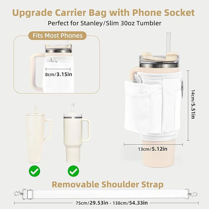 All Day Quencher Carry All for Stanley 40/30 oz Tumbler, Crossbody Bag with Phone Holder & Strap, Water Bottle Carrier Bag
