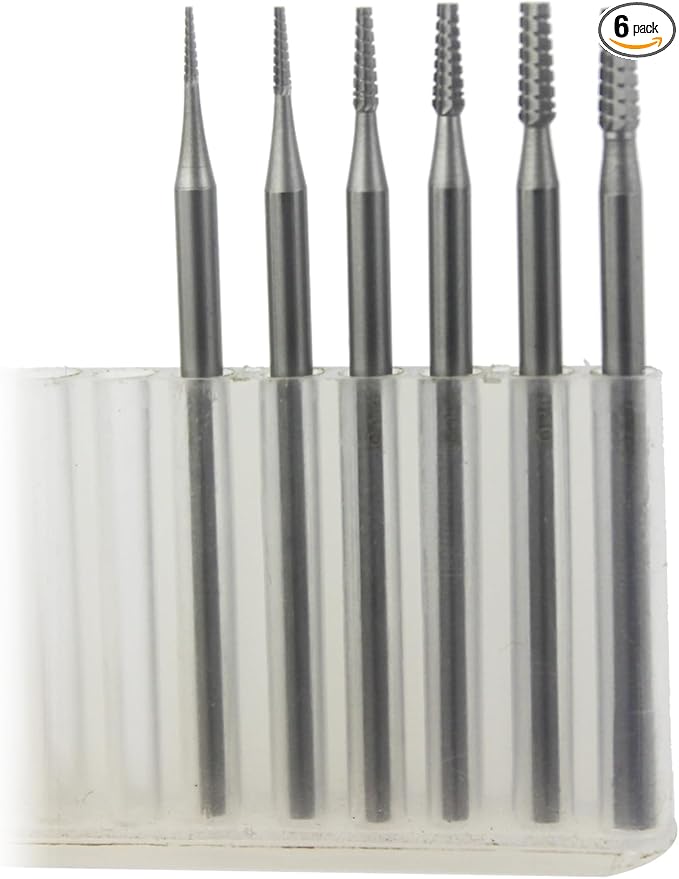 𝐋𝐮𝐨 𝐤𝐞 6 Pcs Jewelry Burr - 3/32'' Shank Cone Tapered Cross Cut Burs Jewelry Engraving Bits Lapidary Cutting Tools 008-023