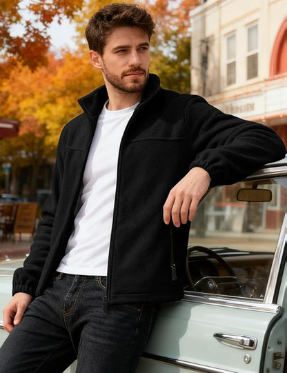 Mens Polar Fleece Jacket Full Zip Lightweight Casual Outdoor Jackets Stand Collar Warm Coats with Pockets