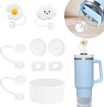 Stanley Cup Accessories - 6pc Spill Proof Stoppers, Straw Covers, Boot for 40oz & 30oz Tumblers (WHITE)
