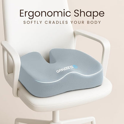 Sleepavo Office Chair Cushion - Seat Cushion for Tailbone Pain Relief - Butt Pillow for Coccyx, Sciatica, and Lower Back Pain - Orthopedic Chair Pad for Lumbar Support in Office Desk (Gray)