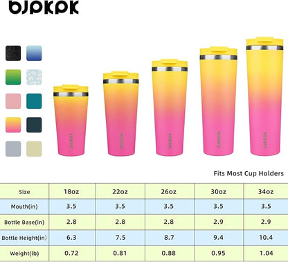 BJPKPK 18oz Stainless Steel Insulated Tumbler With lid And Straw Travel Coffee Thermal Tumblers Cup For Women And Men,Pink Yellow Rose
