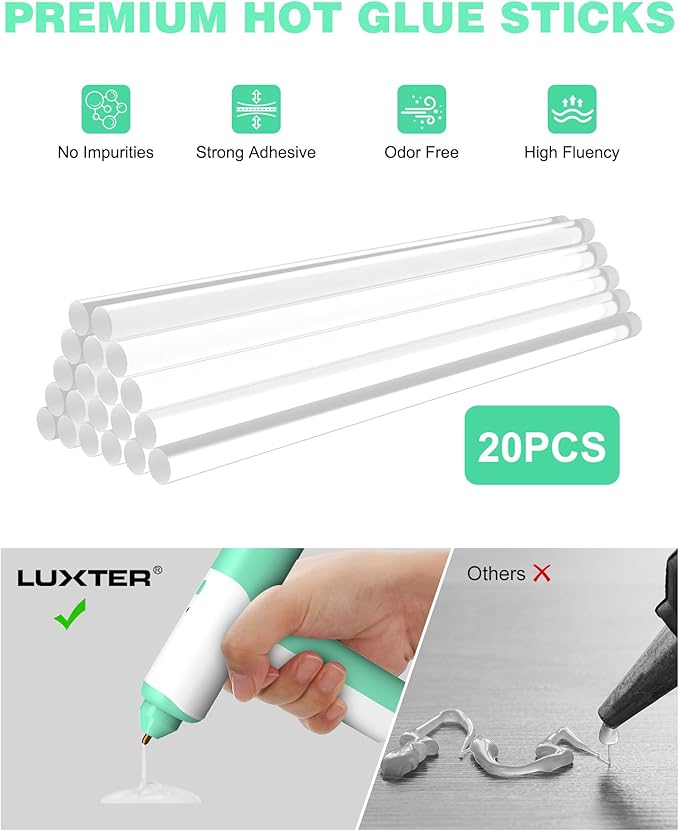 LUXTER Cordless Hot Glue Gun Kit 15s Fast Preheating Anti-drip Nozzle Auto Shut-Off Hot Melt Glue Gun with 2.6Ah Battery and 20 Hot Glue Sticks Craft Gun for DIY, Home Repairs, Kids' School Projects