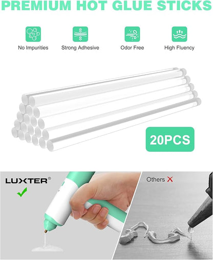 LUXTER Cordless Hot Glue Gun Kit 15s Fast Preheating Anti-drip Nozzle Auto Shut-Off Hot Melt Glue Gun with 2.6Ah Battery and 20 Hot Glue Sticks Craft Gun for DIY, Home Repairs, Kids' School Projects