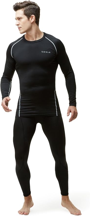 TSLA Men's Thermal Long Sleeve Compression Shirts, Athletic Base Layer Top, Winter Gear Running T-Shirt