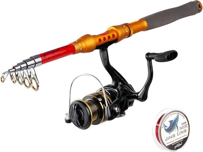 GOLDFEEL 6.9 Ft Carbon Fiber Fishing Rod and Reel Combo - Medium Power Fast Action Spinning Rod with Pre-Spooled Reel, Portable Travel Case for Saltwater Freshwater Fishing