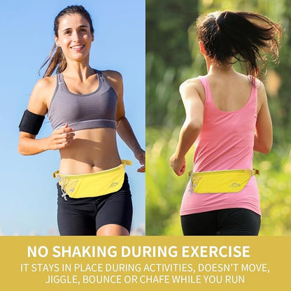 INOXTO Slim Running Belt Fanny Pack for Women and Men Sports Waist Bag Pack with 300ml Water Bottle for Running Walking Cycling Hiking Reflective Running Pouch Belt for All Phones (Yellow)