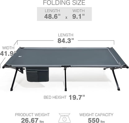 EVER ADVANCED Extra Wide Camping Cot for Adults Oversized XXL Sleeping Cots Folding Cot Bed with Carry Bag, 84.3" L x 41.9" W, Support to 550 lbs