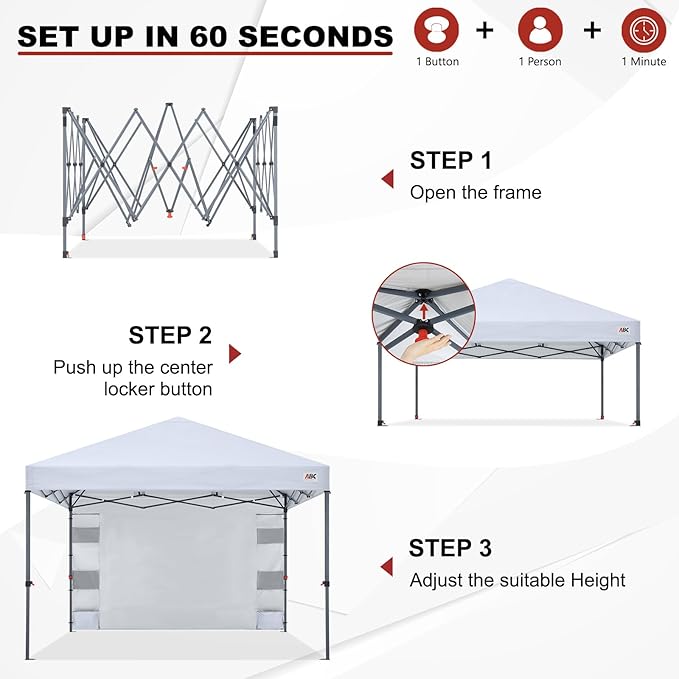 ABCCANOPY Pop Up Canopy with Sidewall,10x10 Outdoor Canopy Tent with Storage Sidewall for Commercial Events with 4 Weights (White)