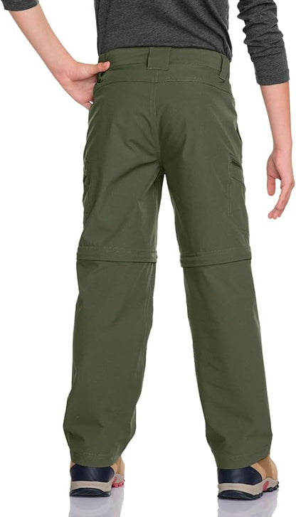 CQR Kids Youth Hiking Cargo Pants, UPF 50+ Quick Dry Convertible Zip Off Pants, Outdoor Camping Pants