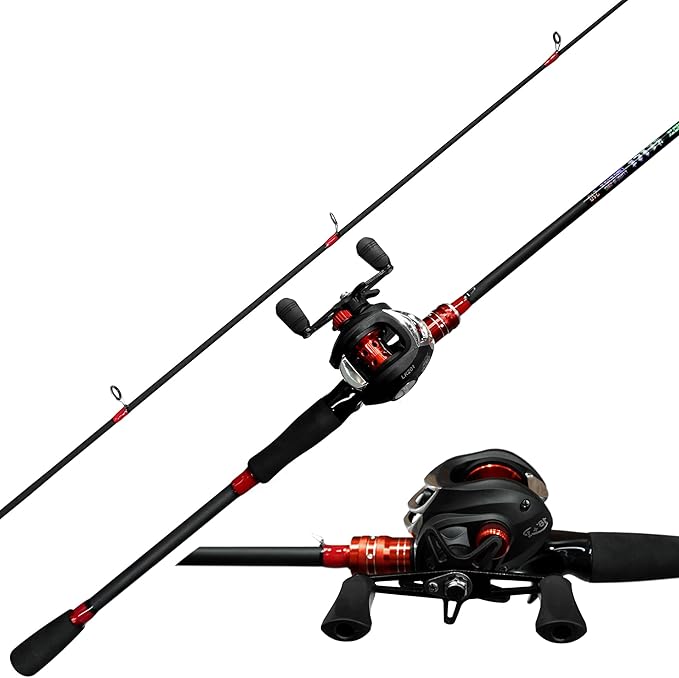 Kilitn Fishing Rod and Reel Combo, Baitcasting Combo Baitcast Reel, 6 Foot 7 Foot 2-Piece, Durable Fiberglass Wrapped Carbon Fiber Rod with Comfortable EVA Handle