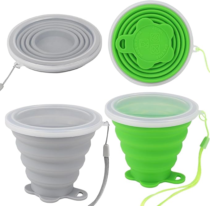 JBER Silicone Collapsible Travel Cup, Silicone Folding Camping Cup with Lids Expandable Drinking Cup for Outdoor Hiking Travel
