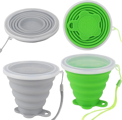 JBER Silicone Collapsible Travel Cup, Silicone Folding Camping Cup with Lids Expandable Drinking Cup for Outdoor Hiking Travel