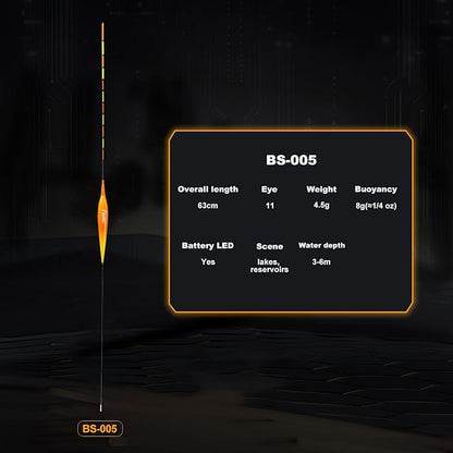 Fishing Bobbers, Light up Bobbers Night Fishing, Fishing Floats, Glow in The Dark Bobbers, Slip Bobbers for Fishing, Day or Night Fishing Gear, Deep Stillwater(3-6 Meters)