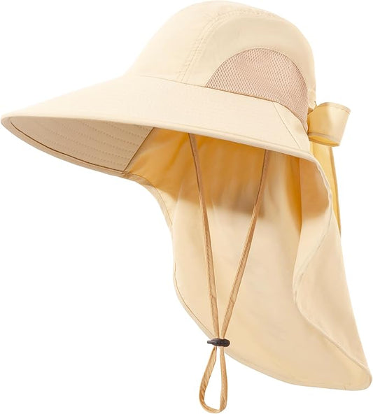 Womens Sun Hat UV Protection, Foldable Waterproof Wide Brim Bucket Hats with Neck Flap for Summer Beach Fishing Hiking