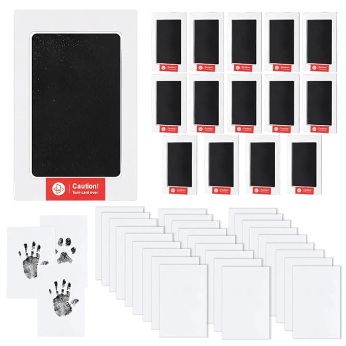15-Set Inkless Memory Kit for Hand & Foot Prints, Pet Paw Impressions – Clean Touch Ink Pad with Keepsake Cards,Reusable Hand and Foot Print Pad,Newborn & Pet Gift (Black)