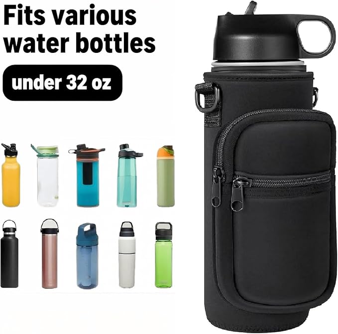 Insulated Water Bottle Holder Sling Bag with Phone Pocket, Adjustable Crossbody Strap for Walking, Hiking, Camping, Fishing