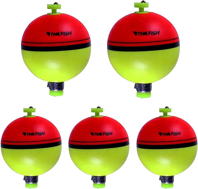 THKFISH Fishing Bobbers 5PCS EVA Foam Round Floats Red/Green Snap-On Spring Fishing Buoy Accessories for Freshwater Saltwater