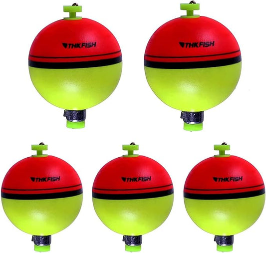 THKFISH Fishing Bobbers 5PCS EVA Foam Round Floats Red/Green Snap-On Spring Fishing Buoy Accessories for Freshwater Saltwater