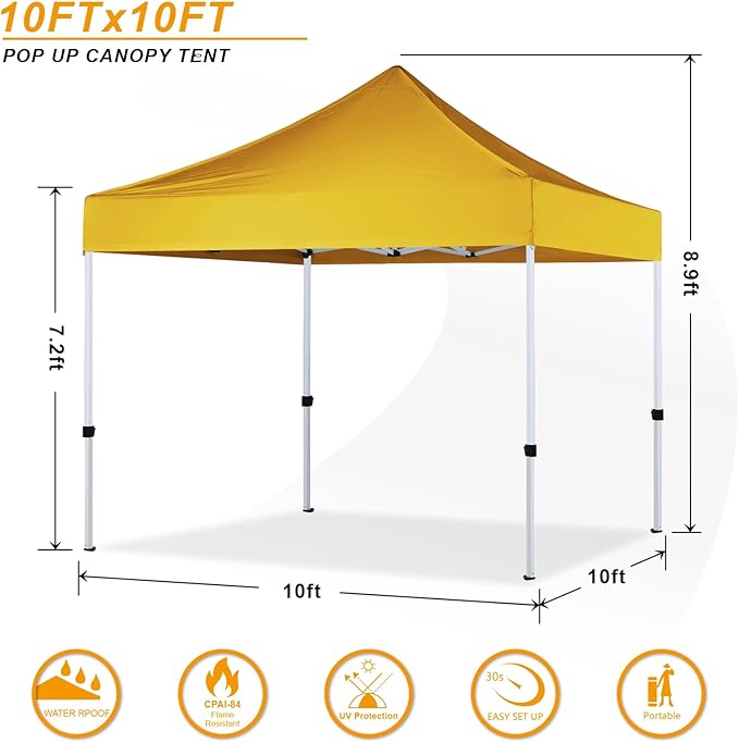 10x10 Pop Up Canopy Tent Commercial Series,Gold