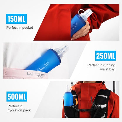 TPU Collapsible Soft Flask,Lightweight PBA Free Folding Running Water Bottles,Leakproof Durable Hydration Flask for Outdoors (250ml/8.45oz-Dark Blue)