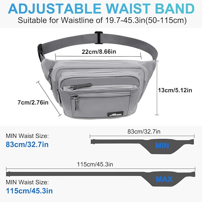 Waist Pack Bag Fanny Pack for Men&Women Hip Bum Bag with Adjustable Strap for Outdoors Workout Traveling Casual Running Hiking Cycling (New Grey)