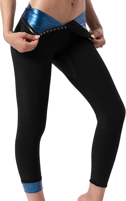 Sauna Pants Women Sweat Capris Slimming Leggings,Mesh Crotch,High Waist Workout Body Shaper Suits