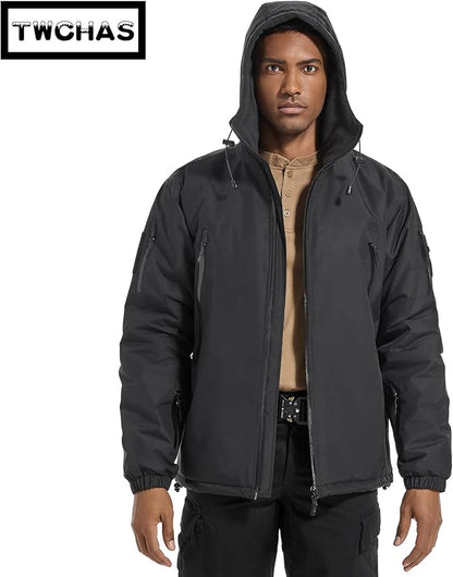 Men's Lightweight Softshell Jacket Waterproof Insulated Windbreaker Tactical Jacket Coat with Hood
