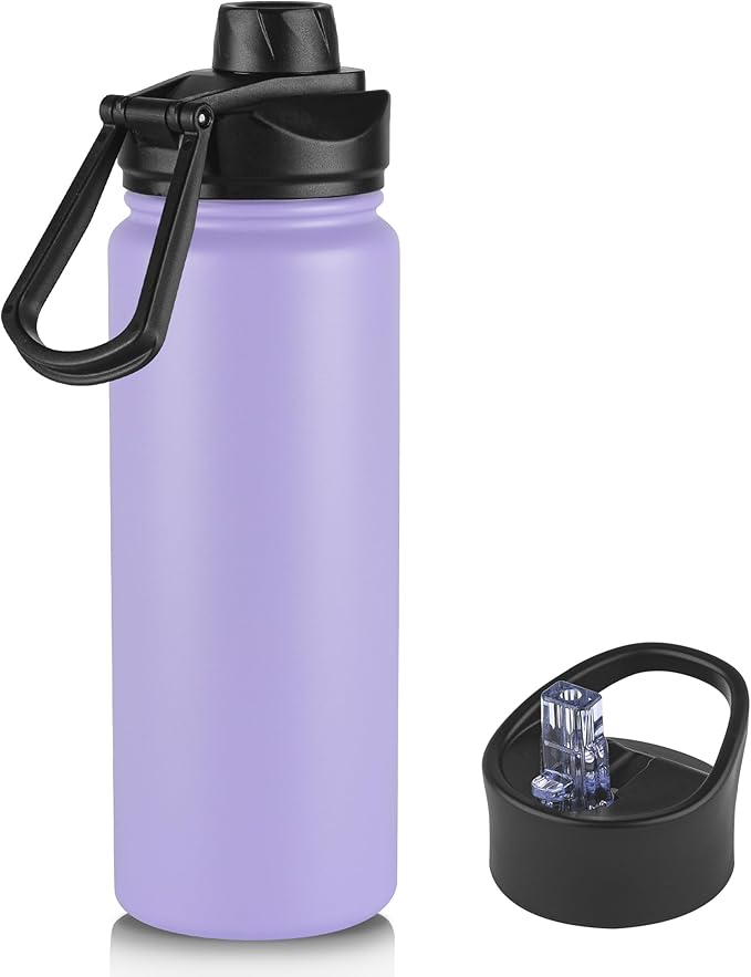 24oz Insulated Water Bottle with Straw Lid, Stainless Steel Metal Water Bottle with Straw & Wide Mouth Lid, Double Wall Vacuum Water Bottle for Hiking Camping, Lavender 1 Pack
