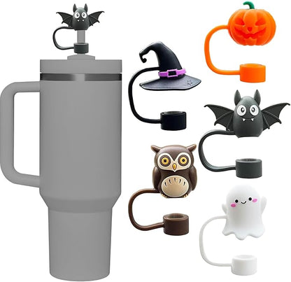 5 Pcs 0.4in Straw Cover for Stanley Cup, Silicone Straw Topper Set for 30&40oz Stanley Tumble, Fit for 10mm/0.4in Straws (Halloween)