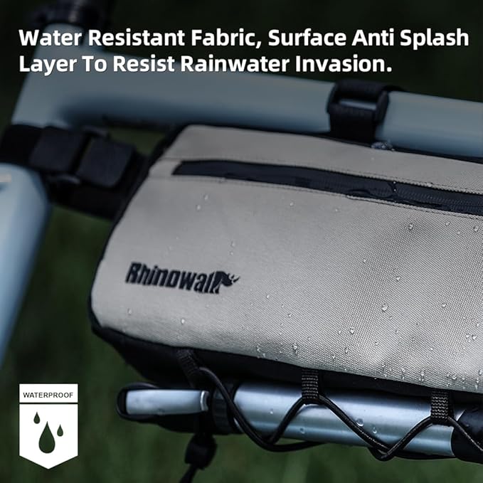 Rhinowalk Bike Frame Bag Waterproof, Top Tube Bicycle Bag with Side Compartments, Pump Holder, and Hidden Cable Port, (2.1L, Black)