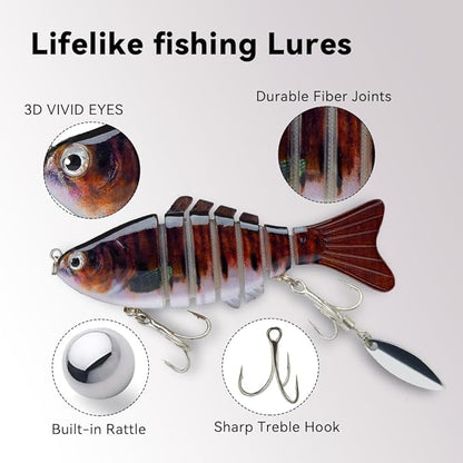 Fishing Lures with Spinner Baits Blades for Topwater, Swimbait for Trout and Bass Slow Sinking, 5pcs Fishing Hard Baits