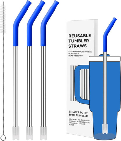 Reusable Metal Straws with Silicone Tip for Stanley 30oz,Stainless Steel Drinking Straws for 30oz Tumbler,3 Straight Tubes & 6 Tips& 1 Cleanr Brush (Iris)