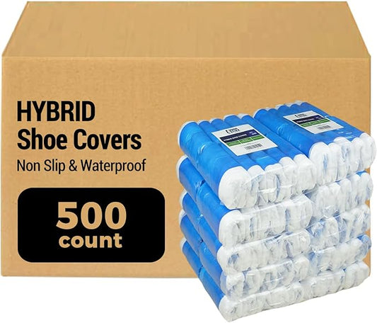 [500 Count] Hybrid Shoe Covers Disposable Non Slip Waterproof, MEGA Pack (50 Pack x 10, 500 PCS)