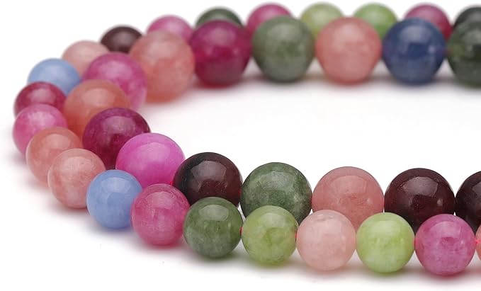 Youngbling Natural Gemstone Beads for Jewelry Making,6mm Tourmaline Polished Round Smooth Stone Beads for Bracelet Necklace 15 Inch