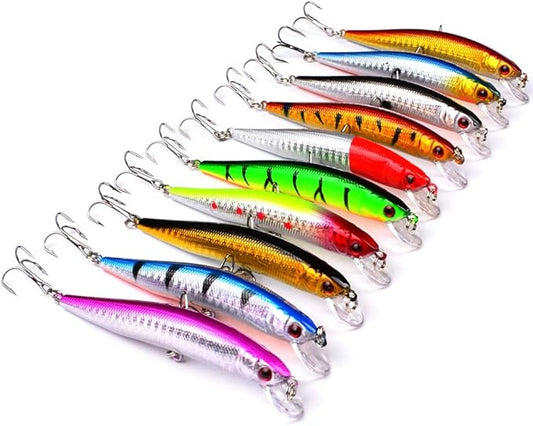 OriGlam 10pcs Fishing Lures - Life-Like Swimbait, Minnow Hard Lure Bass Trout Baits Kit, Topwater Hard Baits Crankbait Swimbait for Saltwater Freshwater