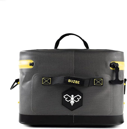 BUZBE Empty Swarm 15 Modular Tackle Bag, Premium Waterproof Tackle Bag, Customizable Fishing Tackle Bag, Compact Dry Bag, Saltwater Fishing Tackle Bag, Grey and Yellow