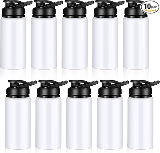 Mimorou 10 Pieces 13.5 oz Reusable Aluminum Water Bottles Bulk Outdoor Sports Water Bottles Multipack Travel Bottles for Gym, Hiking, Cycling, Camping, Fishing, Snap Lid(White)